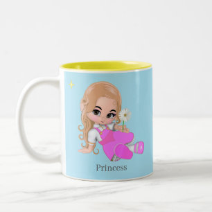 Tasse 2 Couleurs Mignonne petite princesse avec fleur sur bleu clai