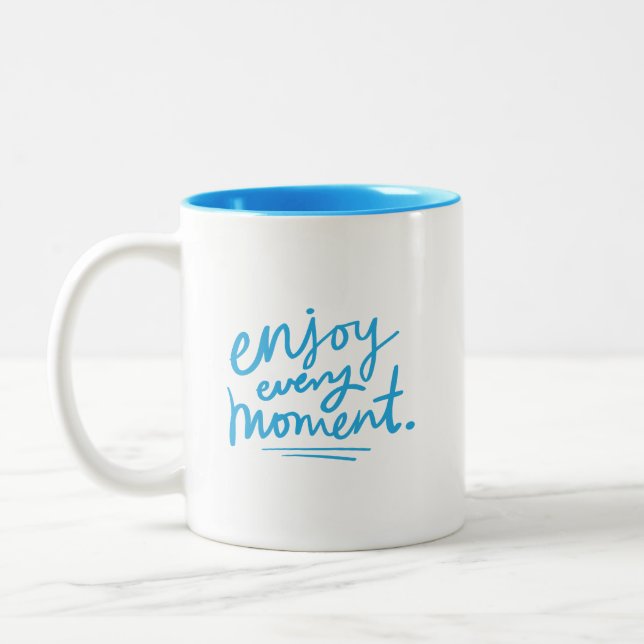 Tasse 2 Couleurs Minimalist Clean White Blue Enjoy Every Moment (Gauche)