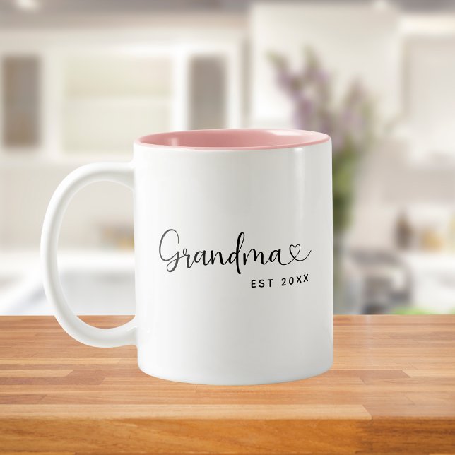 Tasse 2 Couleurs Minimalist Grandma Established Elegant Script  (Créateur téléchargé)
