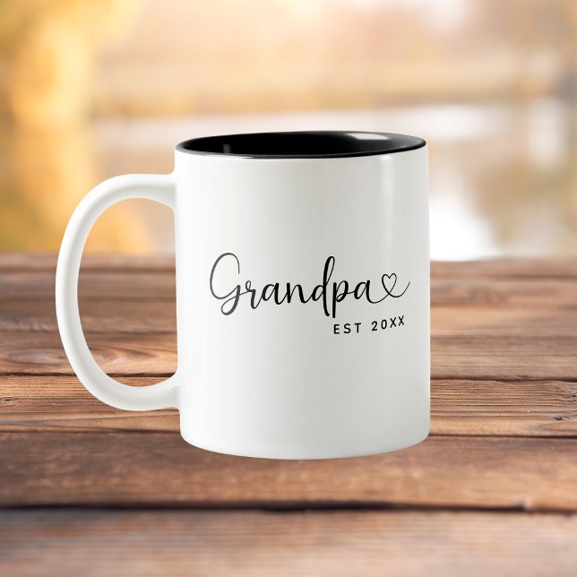 Tasse 2 Couleurs Minimalist Grandpa Established Elegant Script  (Créateur téléchargé)