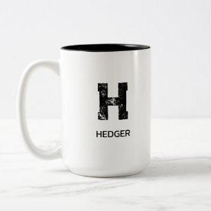 TASSE 2 COULEURS MINIMALISTE NOIR UNE LETTRE MONOGRAMME NOM BLANC