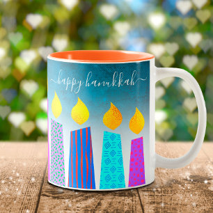 Tasse 2 Couleurs Minorah bougies joyeuses Hanoukka Script sur Turqu