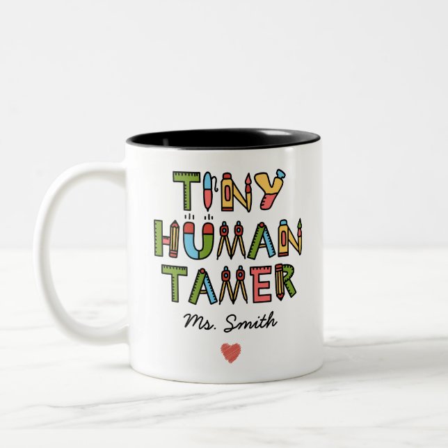 Tasse 2 Couleurs Minuscule Tamer humain | Nom de l'enseignant perso (Gauche)