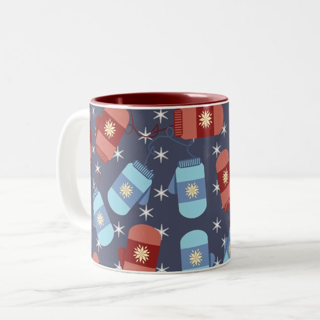 Tasse 2 Couleurs Mittens et Stars Motif bleu (Devant gauche)