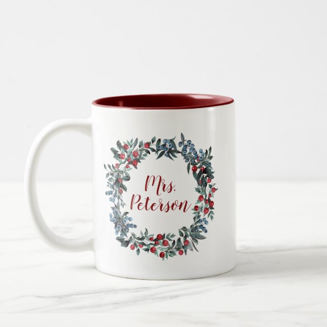 Tasse 2 Couleurs Mme Holidays Berries de Noël Wreath (Gauche)
