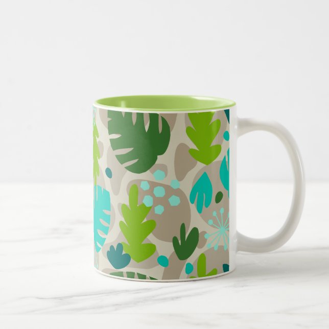 Tasse 2 Couleurs Mod Monstera Feuilles Abstrait Hawaï Tropical-Cool (Droit)