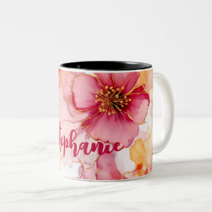 Tasse 2 Couleurs modèle de fleur aquarelle avec nom