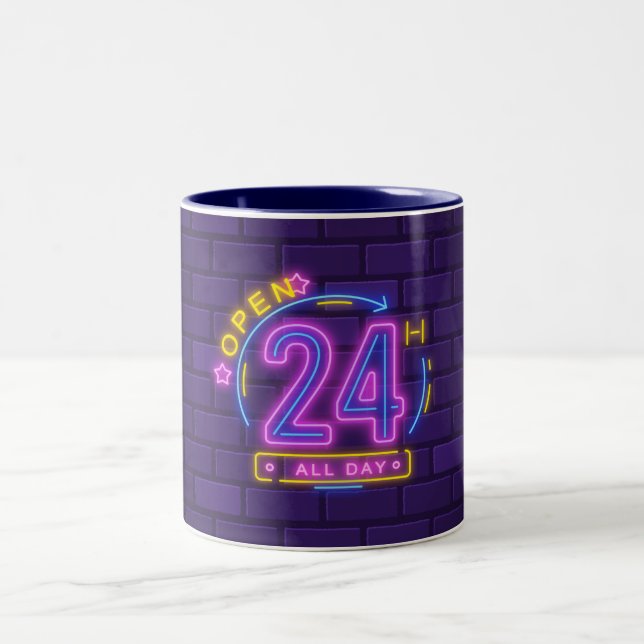 Tasse 2 Couleurs Modèle de signature néon ouvert 24H (Centre)