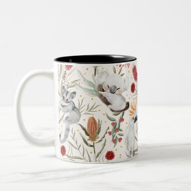 Tasse 2 Couleurs Modèle Floral australien Koalas Possum Cockatoos (Gauche)