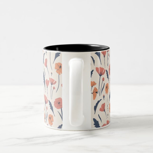 Tasse 2 Couleurs Modèle floral dessiné à la main (Poignée)