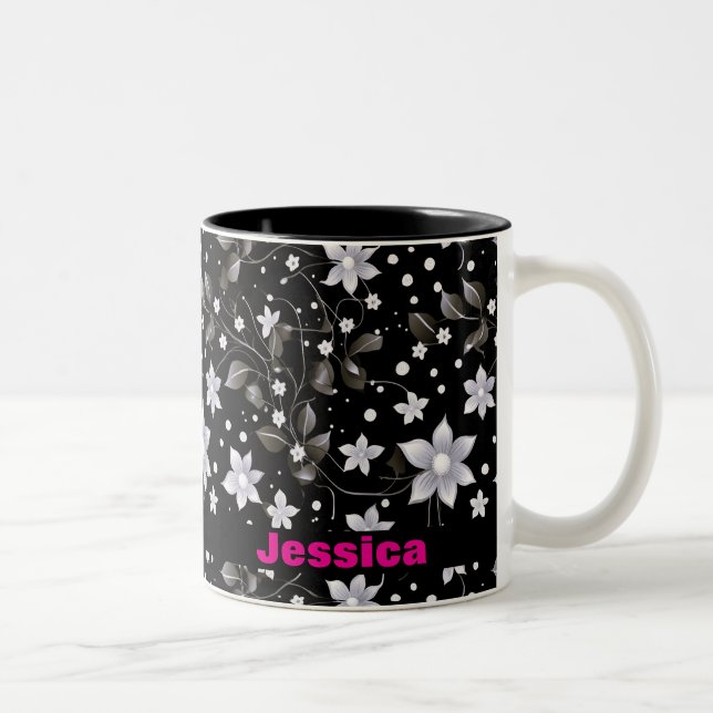 Tasse 2 Couleurs Modèle floral gris et noir (Droit)