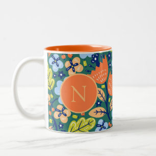 Tasse 2 Couleurs Modèle Floral moderne coloré clair Monogramme