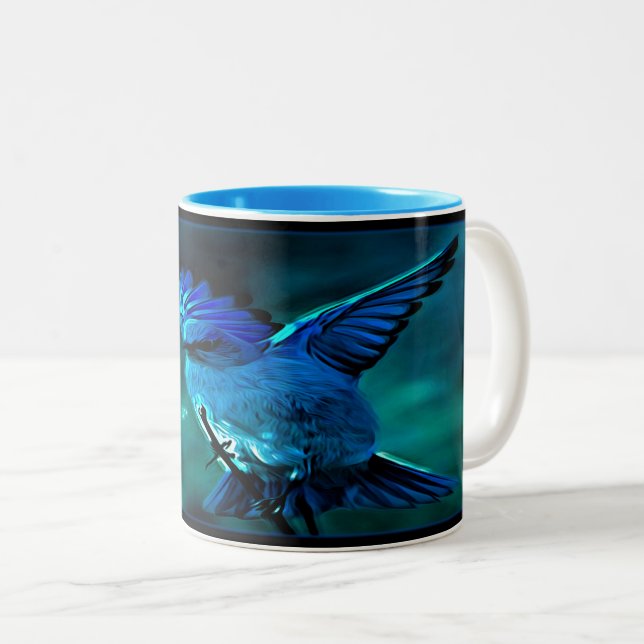 Tasse 2 Couleurs Modèles d'oiseaux : Bluebird de montagne 01-01 (Devant droit)