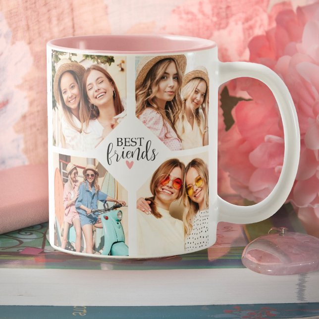 Tasse 2 Couleurs Modern Best Friends Bff Script Photo Collage (Photo mugs make cute gifts for best friens.)