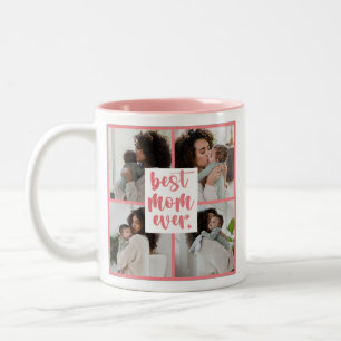 Tasse 2 Couleurs Modern Best Mom Ever Heart Photo   Rose foncé