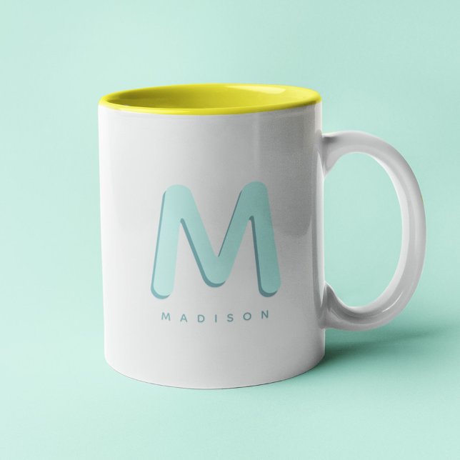Tasse 2 Couleurs Modern Cute Fun Nom personnalisé 3D Monogramme (Créateur téléchargé)