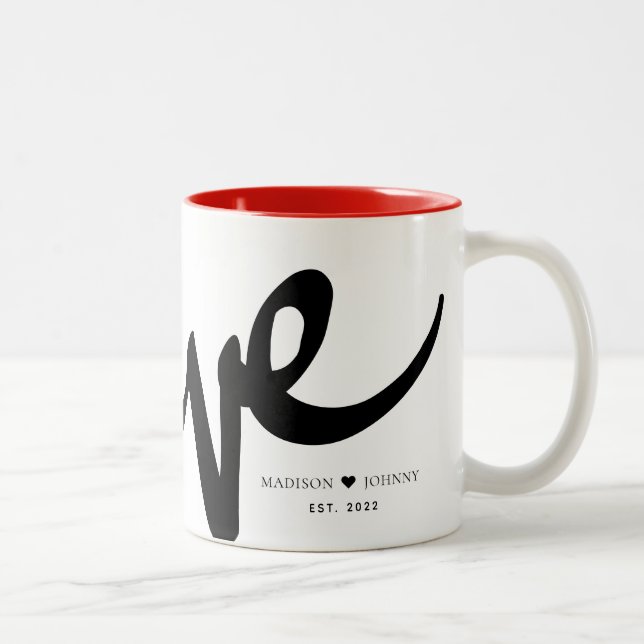 Tasse 2 Couleurs Modern manuscrit Script Love Ajouter Votre Nom (Droit)