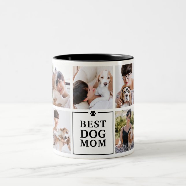 Tasse 2 Couleurs Moderne Best Dog Mom 7-Photo Collage (Centre)
