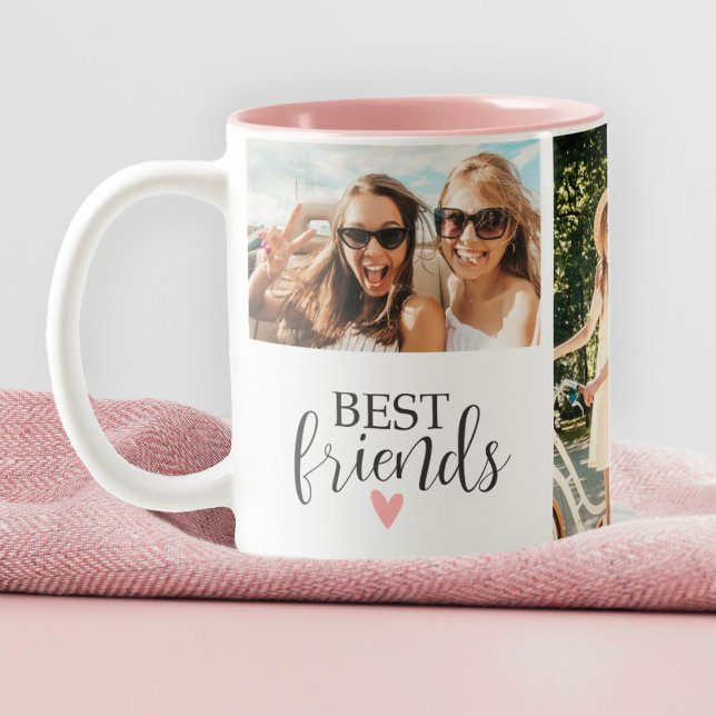 Tasse 2 Couleurs Moderne Best Friends Chic Script Photo (Photo mugs make a cute gift for your best friend.)