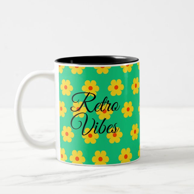Tasse 2 Couleurs moderne élégant rétro floral monogramme jaune vert (Gauche)