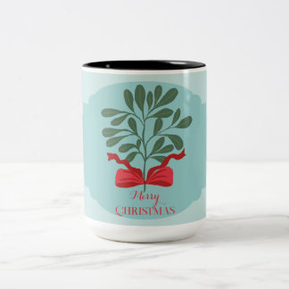 Tasse 2 Couleurs Moderne feuilles dessinées à la main rouge ruban N