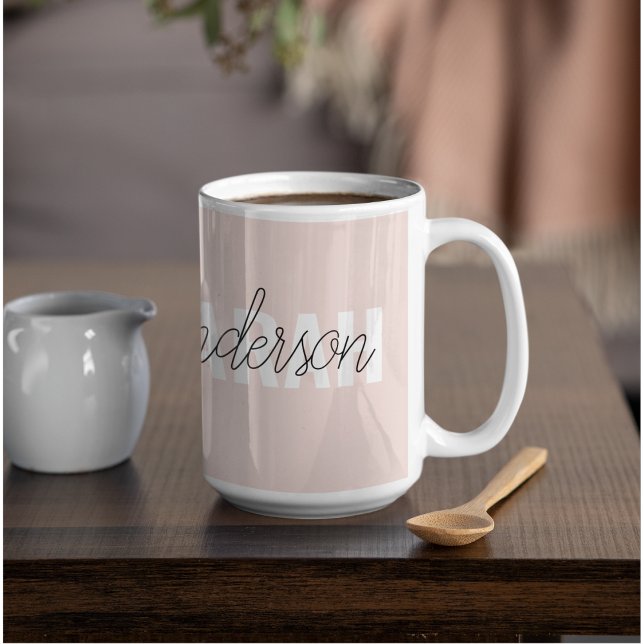 Tasse 2 Couleurs Moderne Pastel Rose Beauté Personnalisée Vous Nom (Créateur téléchargé)