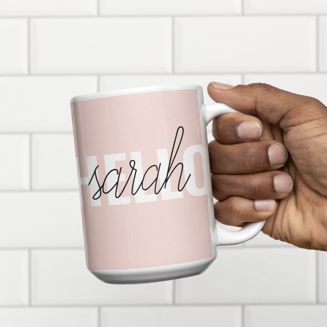 Tasse 2 Couleurs Moderne Pastel Rose Bonjour Et Vous Nom (Créateur téléchargé)