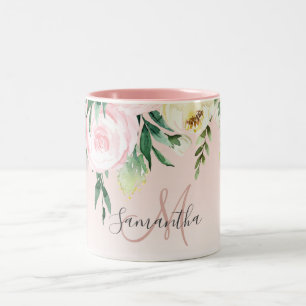 Tasse 2 Couleurs Moderne Pastel Rose & Fleurs Avec Nom