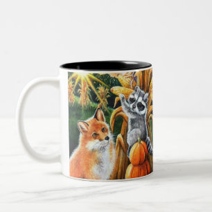 Tasse 2 Couleurs Moisson d'automne Corn Red Fox Raccoon Aquarelle A