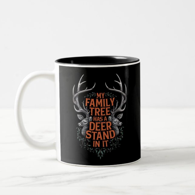 Tasse 2 Couleurs Mon Arbre Familial A Un Deer Stand Dans La Chasse (Gauche)