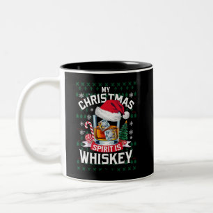 Tasse 2 Couleurs Mon esprit de Noël est un pull moche Whiskey Xmas 