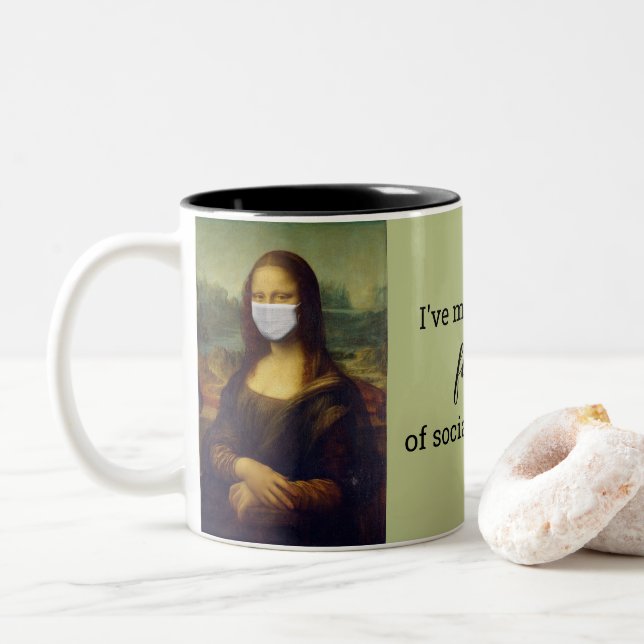 Tasse 2 Couleurs Mona Lisa masquée Distances sociales (Avec donut)