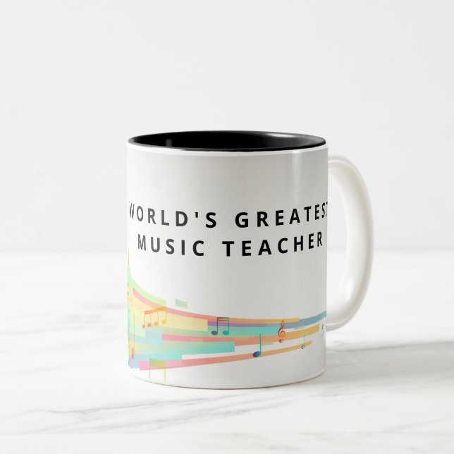 Tasse 2 Couleurs Mondes Meilleures Musique Enseignant Cadeau (Devant droit)