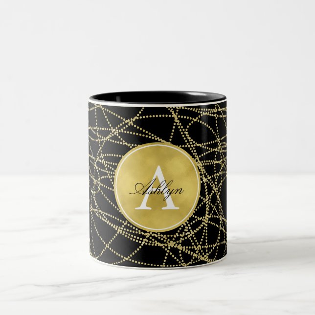 Tasse 2 Couleurs Monogramme Abstrait Gold Glitzy (Centre)