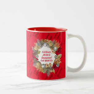 Tasse 2 Couleurs Monogramme CÉLÉBRER JÉSUS Noël rouge