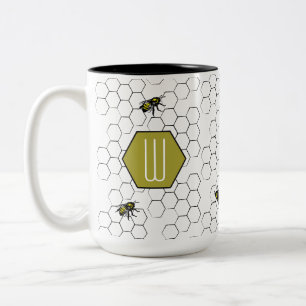 Tasse 2 Couleurs Monogramme d'abeille et de nid d'abeilles  