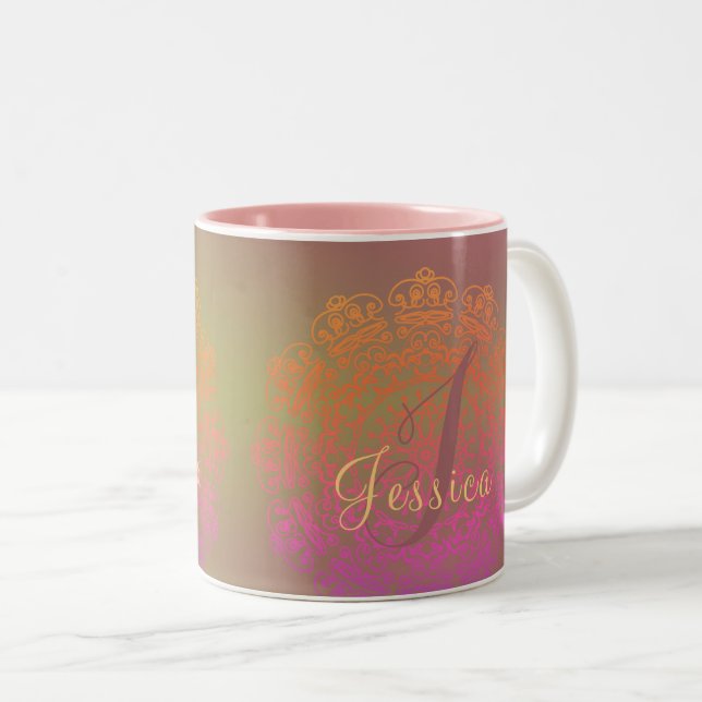 Tasse 2 Couleurs Monogramme de couleur d'automne Mandala (Devant droit)