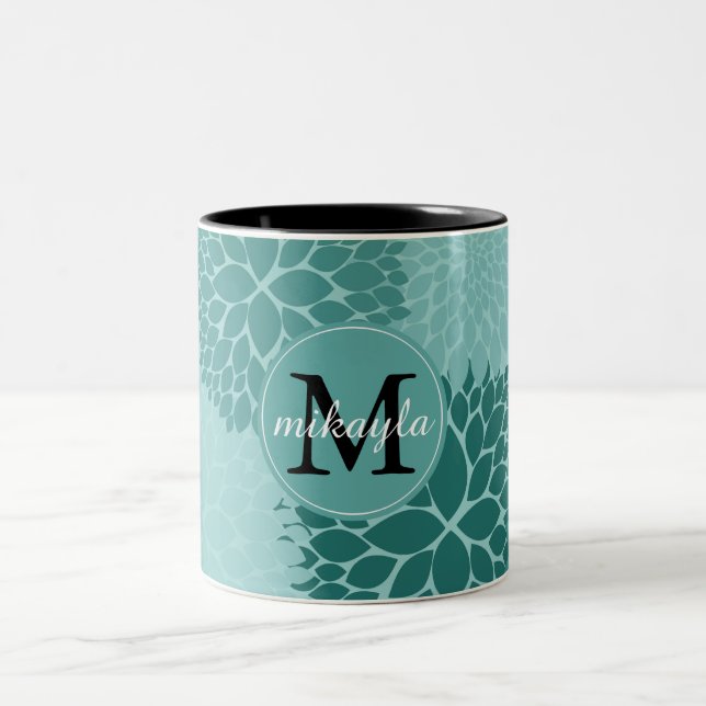 Tasse 2 Couleurs Monogramme de fleurs minty (Centre)