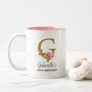 Tasse 2 Couleurs Monogramme de lettre G or Roses rose tendre