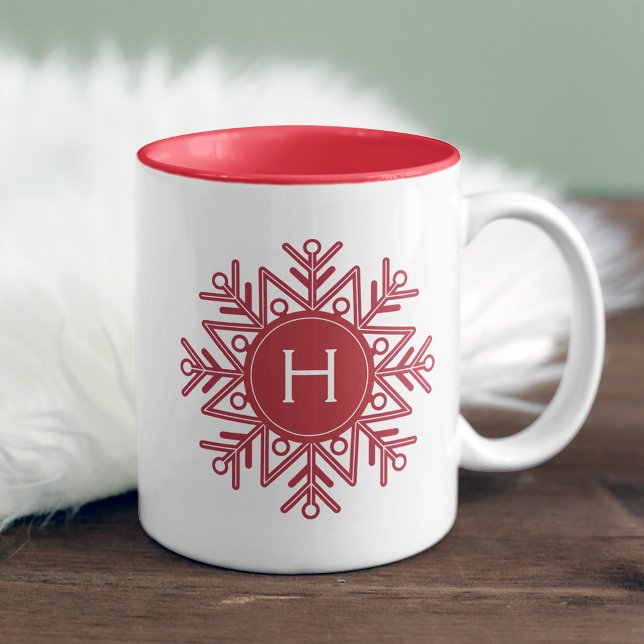 Tasse 2 Couleurs Monogramme de neige rouge de vacances (Créateur téléchargé)