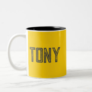 Tasse 2 Couleurs Monogramme de nom personnalisé en néon uni jaune-o