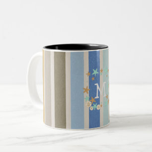 Tasse 2 Couleurs Monogramme de stries de plage et d'étoiles de mer