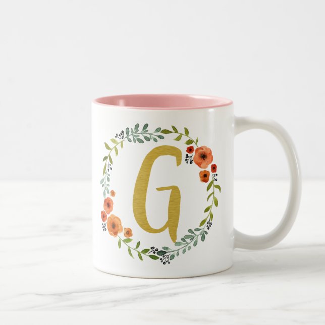 Tasse 2 Couleurs Monogramme d'or des fleurs G initial (Droit)