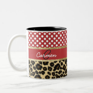 Tasse 2 Couleurs Monogramme élégant de point d'empreinte de léopard