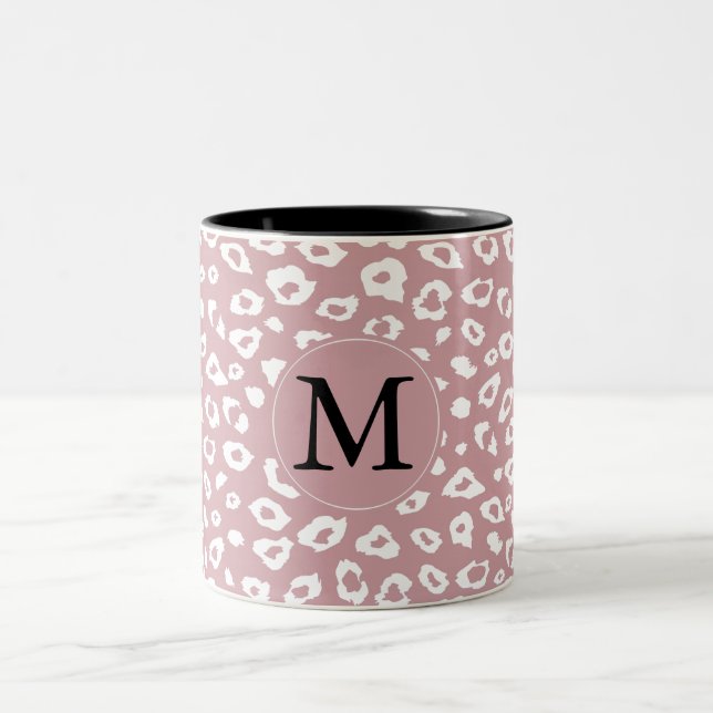 Tasse 2 Couleurs Monogramme Empreinte de léopard rose blanc (Centre)