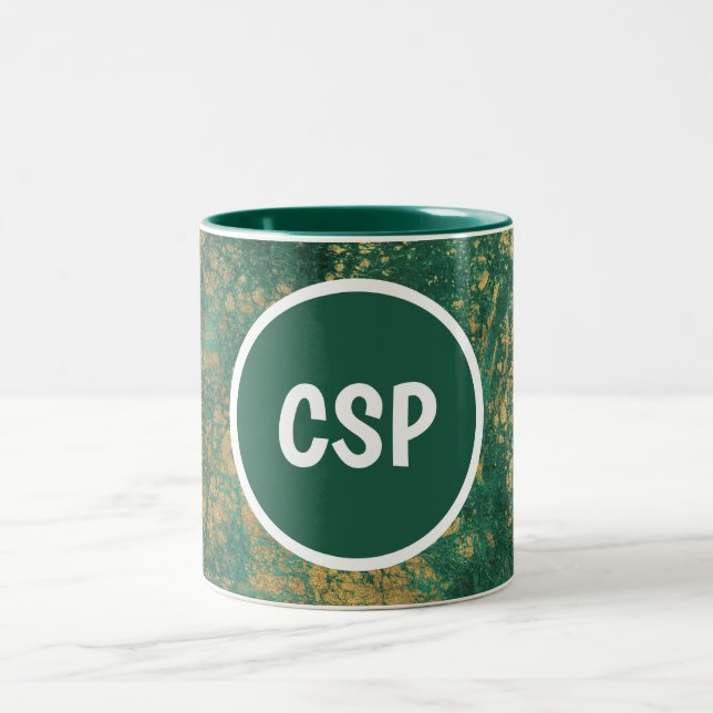 Tasse 2 Couleurs Monogramme en marbre vert et or (Centre)