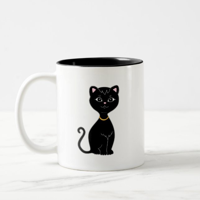Tasse 2 Couleurs Monogramme et chat noir mou (Gauche)