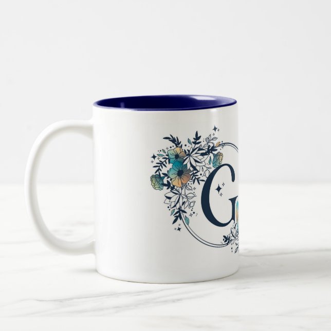 Tasse 2 Couleurs Monogramme floral mystique initial - Lettre G (Gauche)