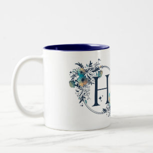 Tasse 2 Couleurs Monogramme floral mystique initial - Lettre H