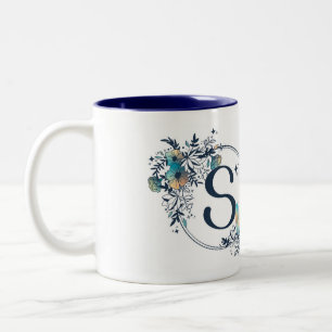 Tasse 2 Couleurs Monogramme floral mystique initial - Lettre S